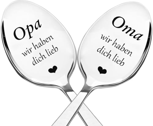 Edelstahl Löffel mit Gravur Opa Oma wir haben dich lieb, Geburtstags Geschenk für Opa, Oma, Kaffee Dessert Löffel Personalisiertes Geschenk für Opa, Oma
