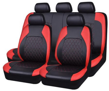 BAFLY 9 pcs Leder Autositzbezüge Set für VW Golf III Cabrio/Cabriolet (1E7) 1993-1998, 9-teiliges Set Sitzbezug Wasserdicht 5 Sitze Alles Inklusive Auto Sitzbezüge Sets,Red