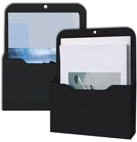 Porte Documents Magnétiques, Lot de 2 Porte-Documents Magnétiques, Rangement de Fournitures de Bureau, Porte-Lettres A4, Aimant, organisateur pour tableau blanc, réfrigérateur, Noir