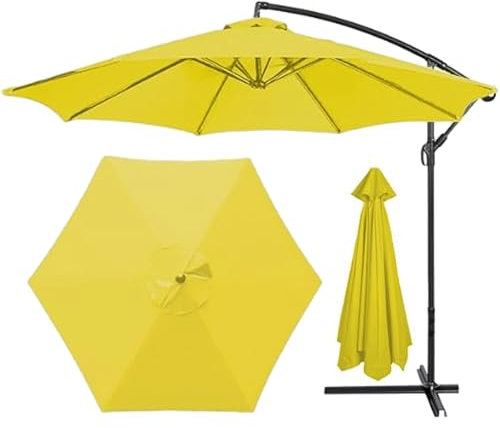 HonunGron 2m/2,7m/3m Toldo De Repuesto para Sombrilla De 6 Varillas/8 Varillas, Cubierta De Tela para Parasol En Voladizo para Jardín, Patio, Playa, Piscina, Mercado (3m/9.8ft (6Varillas),Amarillo)