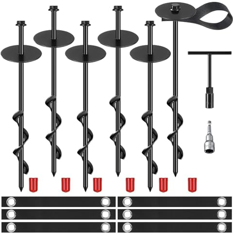 CNSTZX Bodenanker Erdanker mit Gurte 6 Set, Bodenanker zum eindrehen mit Drehhilfe, Bodenanker Trampolin 30cm für Schaukel, Pavillon, Partyzelt, Gartenhaus, Schaukel, Zelt