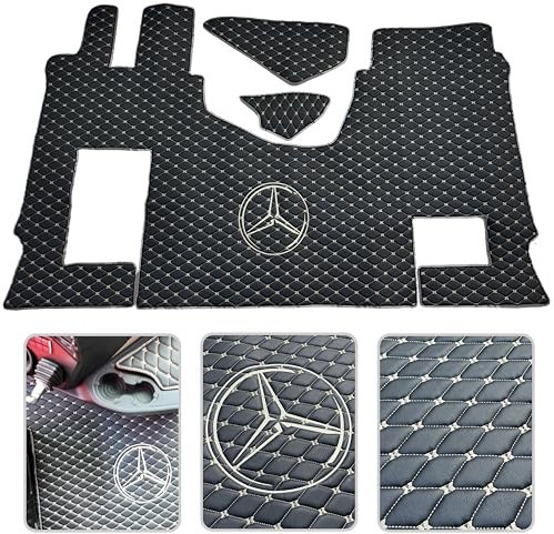 Fußmatten passend für Mercedes Actros MP4, MP5, Kompatibel für Mercedes Actros MP4, MP5, Beifahrersitz ungedämpft (gefaltet) Exklusives Logo (Schwarz-Beige)