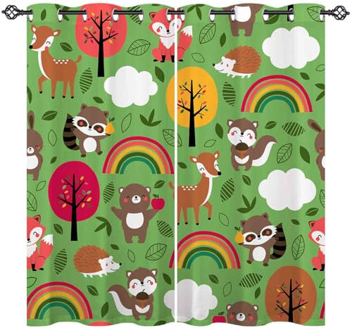 ANHOPE Dschungel Wald Safari Tier Verdunklungsvorhänge mit Ösen Blickdichte Gardinen Blackout Curtain Thermo Vorhänge Kinder Jungen Mädchen Schlafzimmer Wohnzimmer Vorhang 2er Set H 138 x B 132 cm