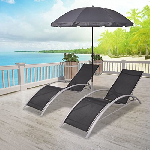FAZENHUA Ensemble de chaises de Jardin et de Plage avec Parasol, 3 pièces, Cadre en aluminium, transats enduits de Poudre