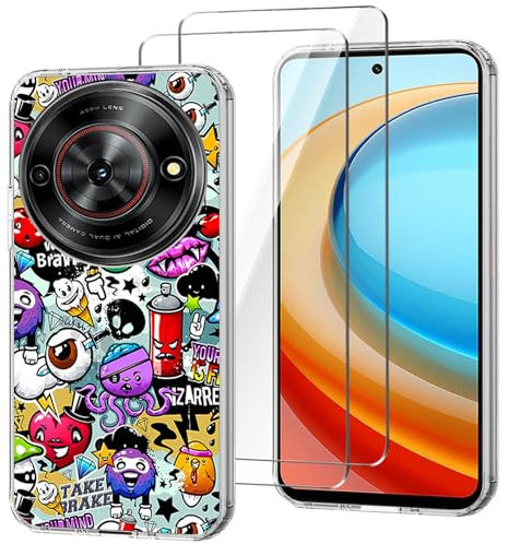 HuiYouMY Funda para ZTE Blade A75 5G (6.56) con 2 Piezas Cristal Templado Protector de Pantalla, Transparente Silicona Case, Fuerte protección de Suave TPU Carcasa - XS40