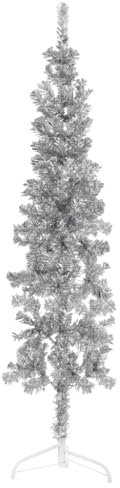 abete verde artificiale,abete natale realistico slim,Albero Natale Artificiale Sottile a Metà Supporto Argento 150cmIdeale per patii, salotti, dove è necessario