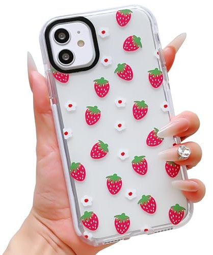 ECZOIL Compatible for iPhone 11 Case,Cute Clear Strawberries Flowers Cartoon for Women Girl Soft TPU Shockproof Anti-Yellow Protective Phone Case for iPhone 11-Strawberries Flowers