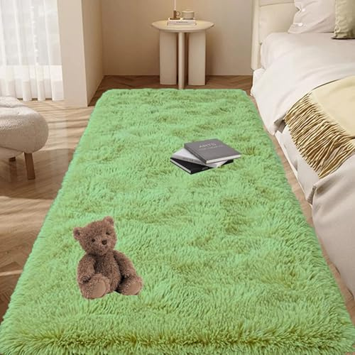 GOUTUI Shaggy-Teppich 100 x 400 cm Anti-Rutsch Unterseite Longhair Flauschiger Teppiche Wohnzimmer Deko für Stühle Sofa Schlafzimmer Kinderzimmer, Grün