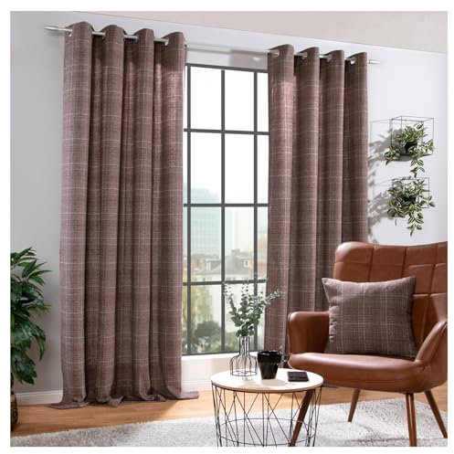 heimtexland ® Ösenschal Cosy mit Woll-Charakter Blickdicht Tartan kariert HxB 240x135 Vorhang Schotten-Karo Deko Gardine Typ899 rot-braun