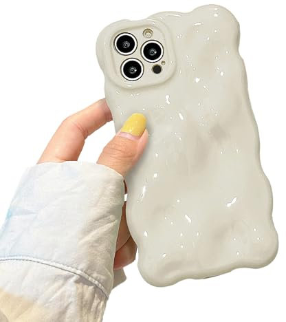 XIZYO Case for iPhone 16 Pro Max 6.9 Inch, Cute Solid Color Curly Wave Shape Soft TPU Bumper Phone Case, for Women Girls Aesthetic Design Silicone Slim Shockproof Phone Cover, Cream White