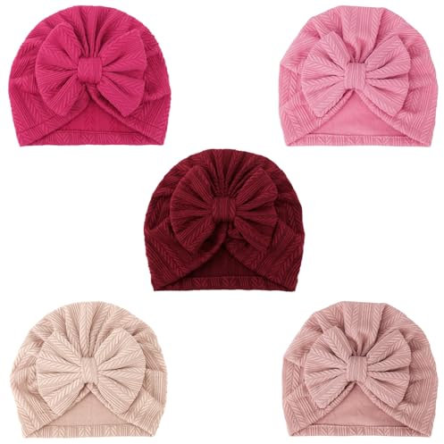 DRESHOW Babymütze Baby Turban Mütze Brötchen Knoten Kleinkinder Infant Beanie Mütze Baby Mädchen Jungen Weiche Kleinkind Mütze 5 Stück