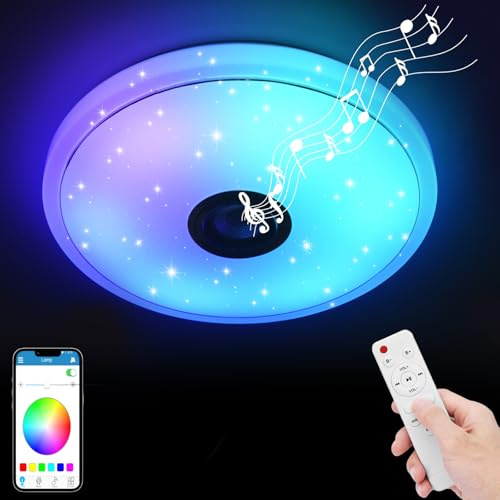 MOLVCE 36W Led Deckenleuchte Dimmbar, Deckenleuchte Farbwechsel mit Fernbedienung, Bluetooth Lautsprecher und APP-Steuerung, Led Deckenleuchte für Schlafzimmer, Kinderzimmer, Wohnzimmer