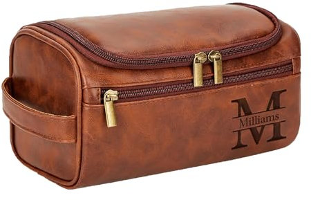 Kiddo Sky Trousse de Toilette Personnalisée Homme Sac Organisateuer de Toilette Trousse Personnalisable en Cuir pour Voyage Gym Business Vacance Cadeau Fête des Pères Mariage (Brun foncé)