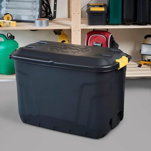 Ward Heavy Duty Storage Trunk with Lid and Wheels 110 Litres, 77 x 42 x 54 cm - Black