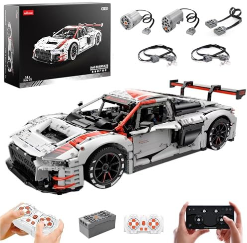 MOCSETS Technik Auto für Rastar Audi R8 LMS GT3, Mit 2Motoren Set, Modellauto-Bausatz im Maßstab 1:8, Klemmbausteine Auto aus 3314+ Teile (Mit Originalkarton)