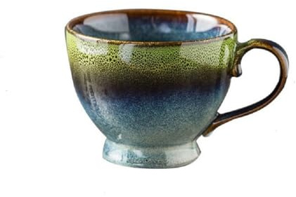 Huiyiwert Porzellan Kaffeebcher 400ml Große Kaffeetasse Steingut Teetasse mit Henkel Vintage Cappuccino Tasse Geschenk für Valentinstag Muttertag Geburtstag Weihnachten Neujahr (Grün)