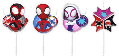 dekora - Spidey Set de Velas de Cumpleaños, 4 Piezas, Diseño Spidey y su superequipo, Decoración para Tartas y cupcakes