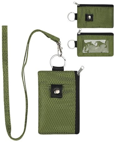 Mens Slim Wallet with Id Window, RFID Blocking Minimalist Card Holder, Water Resistant Small Wallet with Zipper Pocket, Lanyard and Keychain for Cards, Cash, Coins, Keys