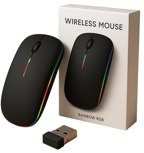 Wireless Mouse Dual 2.4GHZ & Bluetooth Rechargeable, RGB Wireless Gaming mouse with 800 to 2400 Dpi, USB Laptop Mouse With 3 Buttons, Silent Ergonomic Wireles Mouses for Laptop PC Computer, Windows