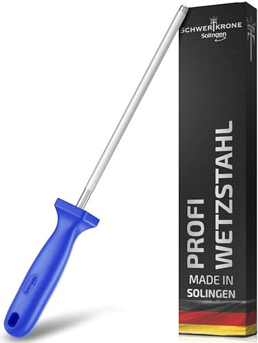 SCHWERTKRONE® Wetzstahl für Messer [MADE IN SOLINGEN - GERMANY] - Messerschärfer Stab - Wetzstab Messerstahl - Messerschärfer Knife Sharpener - Höchste Qualtiät für Profis (Chrom Vanadium) - 34cm BLAU