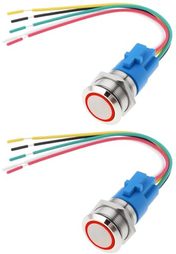 OTOTEC Lot de 2 Interrupteurs à Bouton-Poussoir Autobloquants à LED Rouges de 19 Mm SPST 5 A/12 V Adaptés à l'éclairage des Camping-Cars