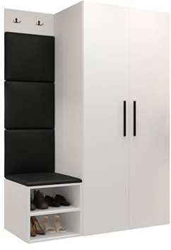 Mirjan24 Garderoben-Set Mapreni IV, Schuhschrank + Kleiderhakenbrett + Kleiderschrank Gepolstertes Paneel/Wandpaneel Kleiderhaken Flurgarderobe Wandgarderobe (Weiß, Soft 011)
