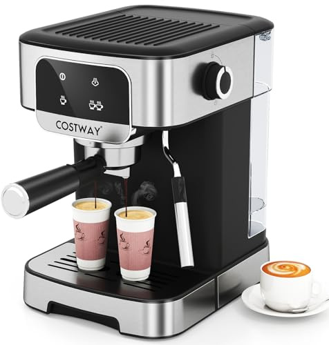 COSTWAY Espressomaschine 20 Bar, 1200W Siebträgermaschine mit Dampf Milchaufschäumer, 1,8 L abnehmbarer Wassertank & Touchscreen, Kaffeemaschine für Latte Cappuccino Macchiato