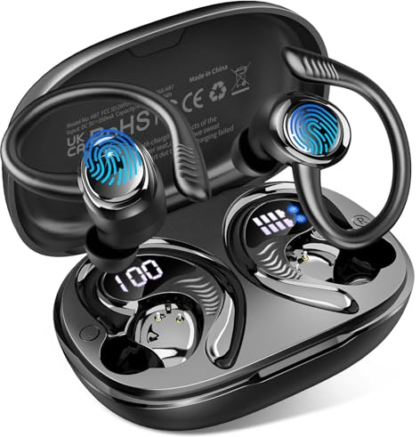 Ecouteurs Bluetooth sans Fil Sport, 2026 Écouteur Bluetooth 5.4 avec 4 ENC Mic, 60+Hrs Ecouteurs sans Fil HiFi Stéréo, IP7 Étanche Oreillette Bluetooth Running, USB-C Charge Rapide, Écran LED Casque