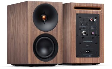 Cambridge Audio L/R S – 100W Compact Active Stereo Speakers with Built-in Amplifier, aptX HD Bluetooth, USB Audio, Aux & Optical Inputs, Subwoofer Output, Remote Control & Room Positioning – Walnut
