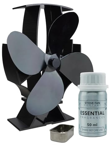 Arrows UK Stove Fan Company Satin Black SuperFast Mini Air Stove Fan - Heat Powered Eco Fan for Wood Burners and Fireplaces - Sleek Silent Operation Design with Fragrance Included