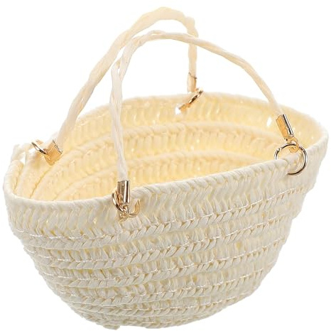 CORHAD Miniatur Handgewebter Puppen Korb aus Stroh Kleine Tragbare Kleiner Strohtasche mit Henkel Puppenhaus Dekorationskorb für Kleiner Picknick und Aufbewahrung