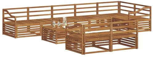 vidaXL Outdoor-Sofagarnitur 9 pcs Natur Massivholz Akazie, Garten, modernes Sofa für draußen, schicke Lounge-Möbel, haltbar und bequem für Deine Terrasse