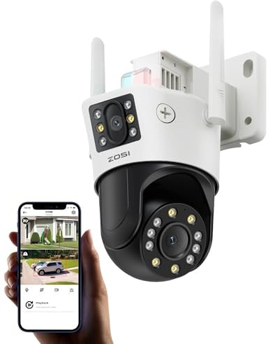 ZOSI Pan/Tilt WiFi Camera Outdoor, 2MP+2MP Dual-Lens Dual View CCTV Camera | IP66 Weatherproof Home Security Camera, 360° Auto Tracking, 100ft Color Night Vision, Person/Vehicle Detection, 2 Way Audio