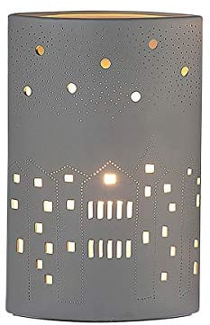 GILDE Deko Lampe Tischleuchte - Motiv: Häuser City - aus Porzellan grau - Fassung E 14, max 40 Watt - Höhe 27 cm