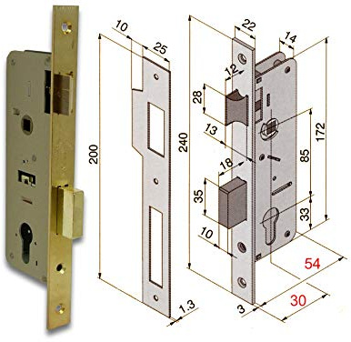 Welka 15880–45 015 Einsteckschloss, Teil 8 mm vermessingt 45 mm