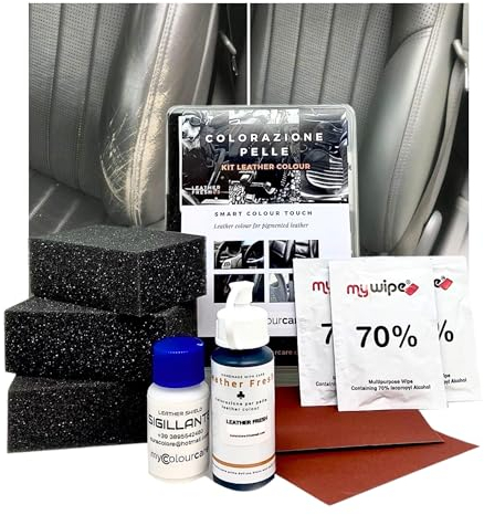 Colourcare24 Kit de retouches usure peinture dossier, assise en cuir, cuir écologique, simili-cuir pour BMW – Retouche des tons Code Noir BMW mat satiné de 35 ml, recouvrant, protecteur à appliquer soi-même, application simple