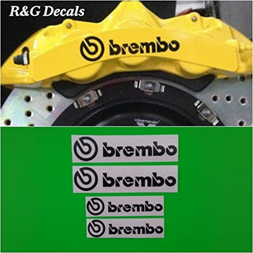 R&G Brembo - Set di 4 adesivi per pinza freno ad alta temperatura a 6 pistoni e 4 pistoni + istruzioni (lingua italiana non garantita) + soluzione per la preparazione della superficie della
