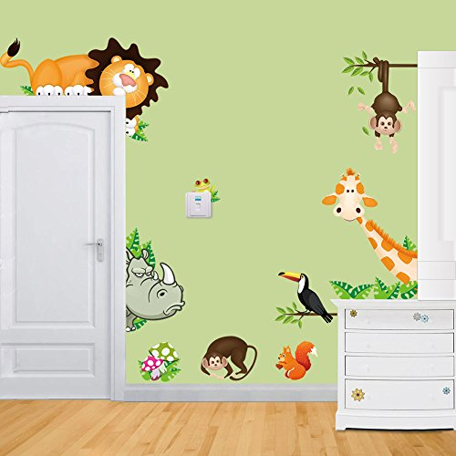 WandSticker4U®- Wandtattoo SAFARI TIERE I Afrika Wandsticker lustige Nashorn Giraffe Affe Löwe Eichhörnchen Dschungel Zoo I Wand Aufkleber Deko Kinderzimmer Babyzimmer Mädchen & Junge
