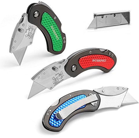 WORKPRO Folding Utility Knife Set, 3-Piece Colorful Box Cutters