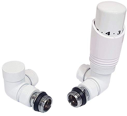 Thermostatic Radiator Valve Set - White Radiator Valves inc. Corner TRV & Lockshield | Delta