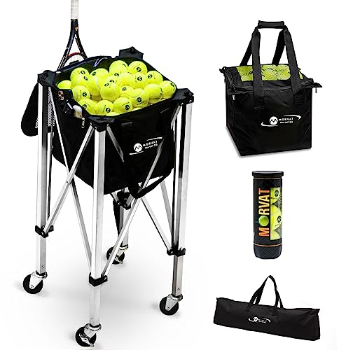 Morvat Tennisball Hopper, Tennisballwagen, Tennisballkorb, Tenniszubehör, Tennisgeschenk, leicht, tragbar, inklusive Tragetasche