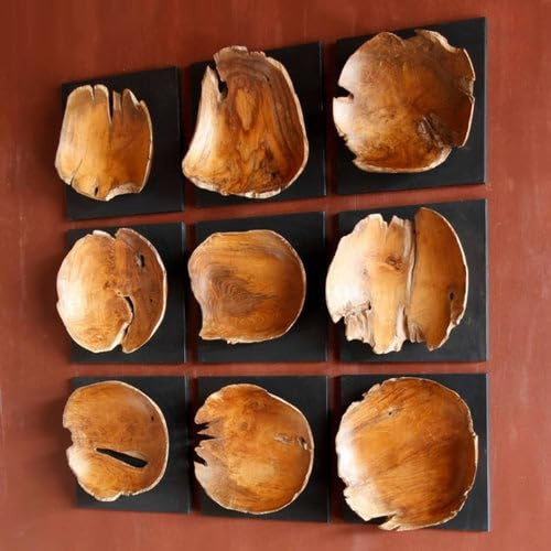 Bressmer FLORENT Teak Holz Wandbild 35×35 cm – Handgefertigte Wanddeko aus Naturholz – Massivholz Kunstobjekt mit Teakholz-Elementen – Rustikales Unikat für Wohnzimmer & Flur