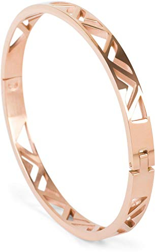 styleBREAKER Damen Edelstahl Armreif mit dreieckigen Cutouts im Azteken Style, Clipverschluss Armband, Schmuck, 05040168, Farbe:Rosegold