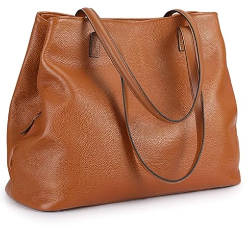 S-ZONE Damen Handtasche Weiches Echtleder Große Faltbare Shopper Schultertasche 13 Inch Laptoptasche Abeitstasche Henkeltaschen