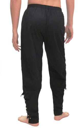 Bslingerie® Pantaloni da pirata da uomo medievale rinascimentale con elastico in vita, Nero , M