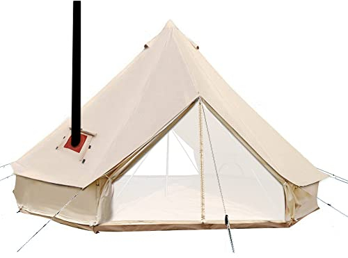 Sport Tent 4-Jahreszeiten Camping Zelte Baumwolle Wasserdicht Familienzelt Tipi Indianerzelt Teepee Glockenzelt mit 2 Türen/Doppeltüren (4 M, Ohne Ofenloch)