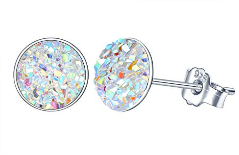 Yumilok Damen Ohrstecker 925 Sterling Silber rund Kristall 8mm Weiß Gestüt Piercing Ohrringe Ohrschmuck für Damen Mädchen