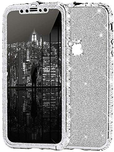 Kompatibel mit iPhone 11 Pro Max Hülle Glitzer Glänzend Kristall Bling Strass Diamant Handyhülle Metall Bumper Case Vorne Hinten Glitzerfolie Skin Schutzhülle Tasche für iPhone 11 Pro Max,Silber