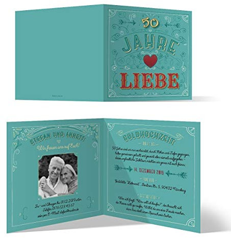 Kartenmachen.de 30 x Einladungskarten zur goldenen Hochzeit Hochzeitseinladungen individuell - 50 Jahre Liebe