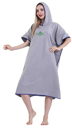 X-Labor Unisex Badeponcho Strandtuch Mikrofaser Schnelltrockend Bademantel Poncho mit Kapuzen Duschtuch Handtuch Schwimmen Surfing Strand Tauchen Badeort (OneSize, A-Grau)
